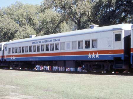 American Freedom Train Car 203 ex Reading 1327, Permacel Express, Springmaid Special, Preamble Express, BC Rail Resolution, Mt Rainier 322