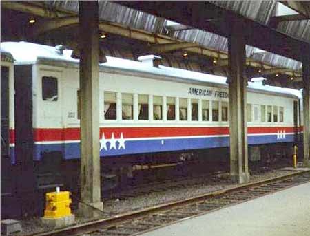 American Freedom Train Car 203 ex Reading 1327, Permacel Express, Springmaid Special, Preamble Express, BC Rail Resolution, Mt Rainier 322